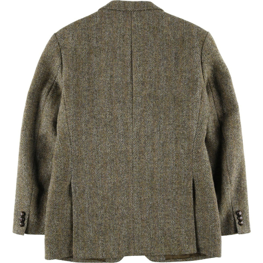 St. Michael Harris Tweed Herringbone Wool Tailored Jacket, Made in England, Men's Size Medium wool Khaki type Vintage Second Hand