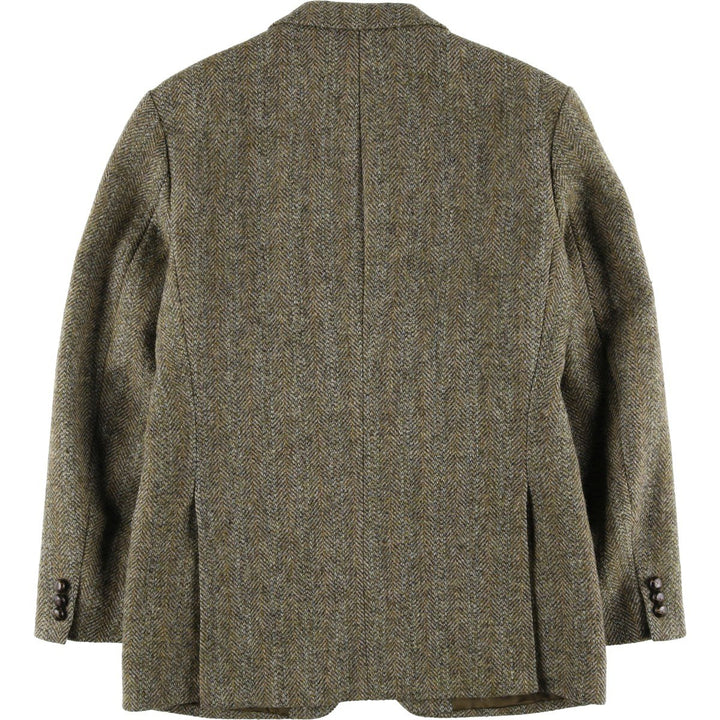 St. Michael Harris Tweed Herringbone Wool Tailored Jacket, Made in England, Men's Size Medium wool Khaki type Vintage Second Hand