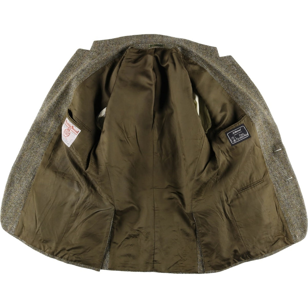 St. Michael Harris Tweed Herringbone Wool Tailored Jacket, Made in England, Men's Size Medium wool Khaki type Vintage Second Hand