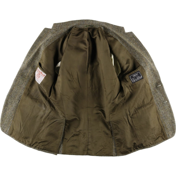 St. Michael Harris Tweed Herringbone Wool Tailored Jacket, Made in England, Men's Size Medium wool Khaki type Vintage Second Hand