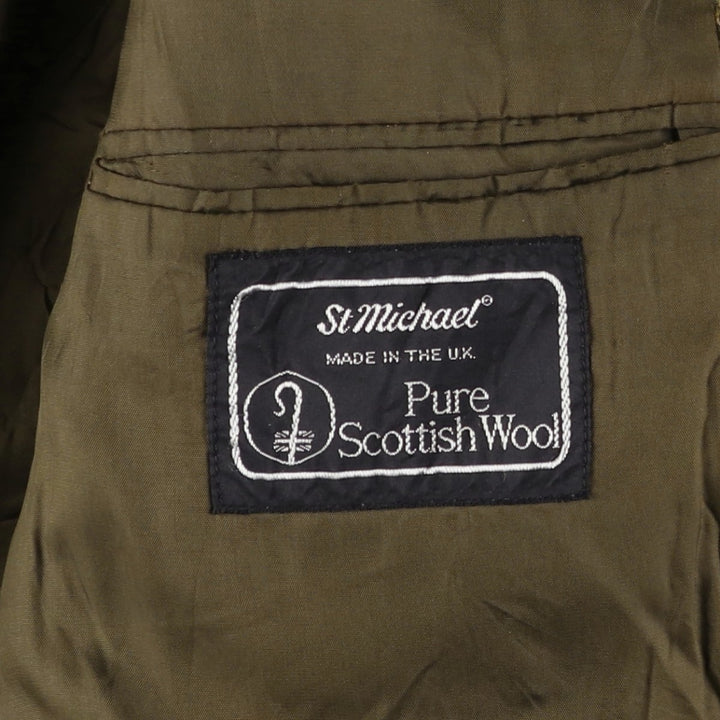 St. Michael Harris Tweed Herringbone Wool Tailored Jacket, Made in England, Men's Size Medium wool Khaki type Vintage Second Hand