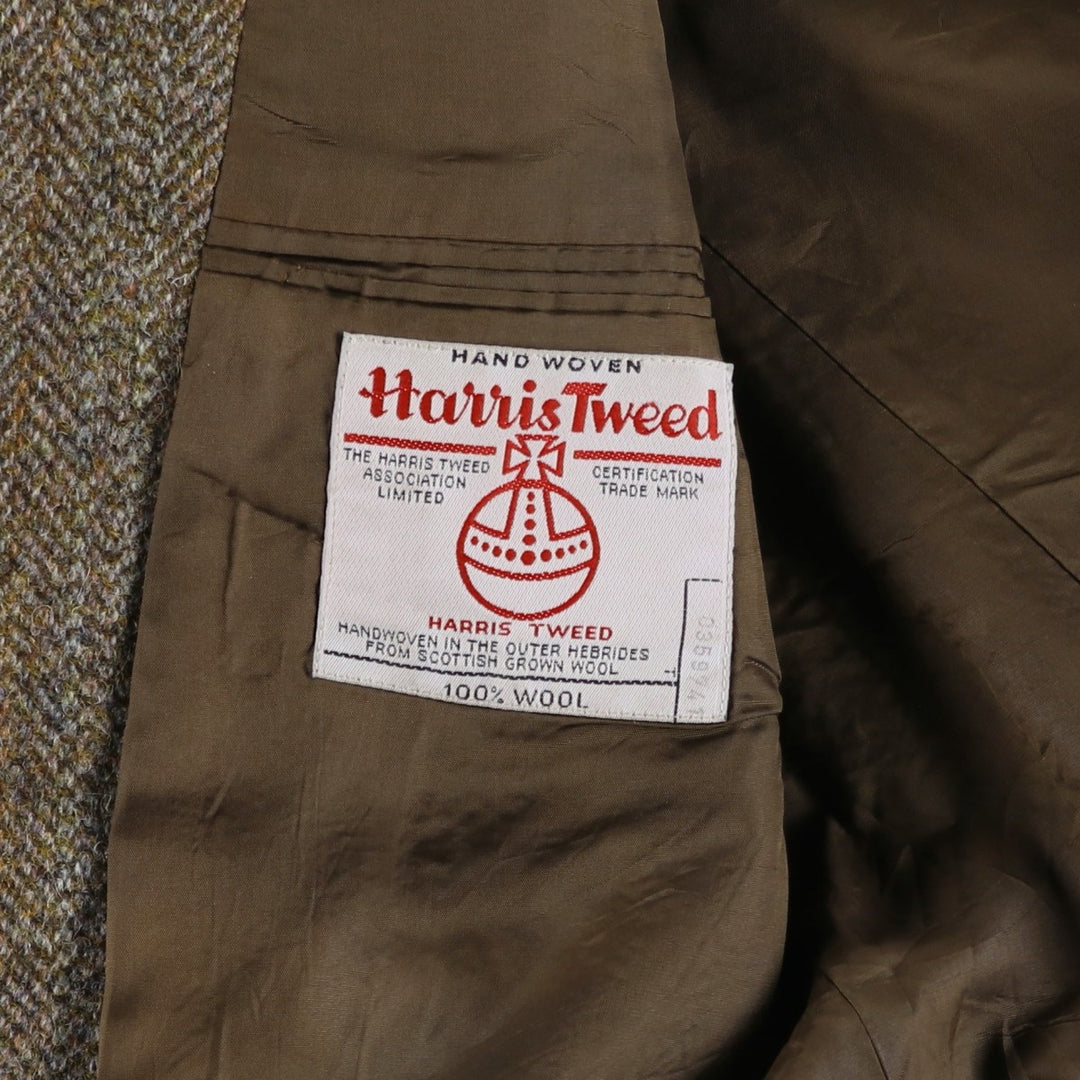 St. Michael Harris Tweed Herringbone Wool Tailored Jacket, Made in England, Men's Size Medium wool Khaki type Vintage Second Hand