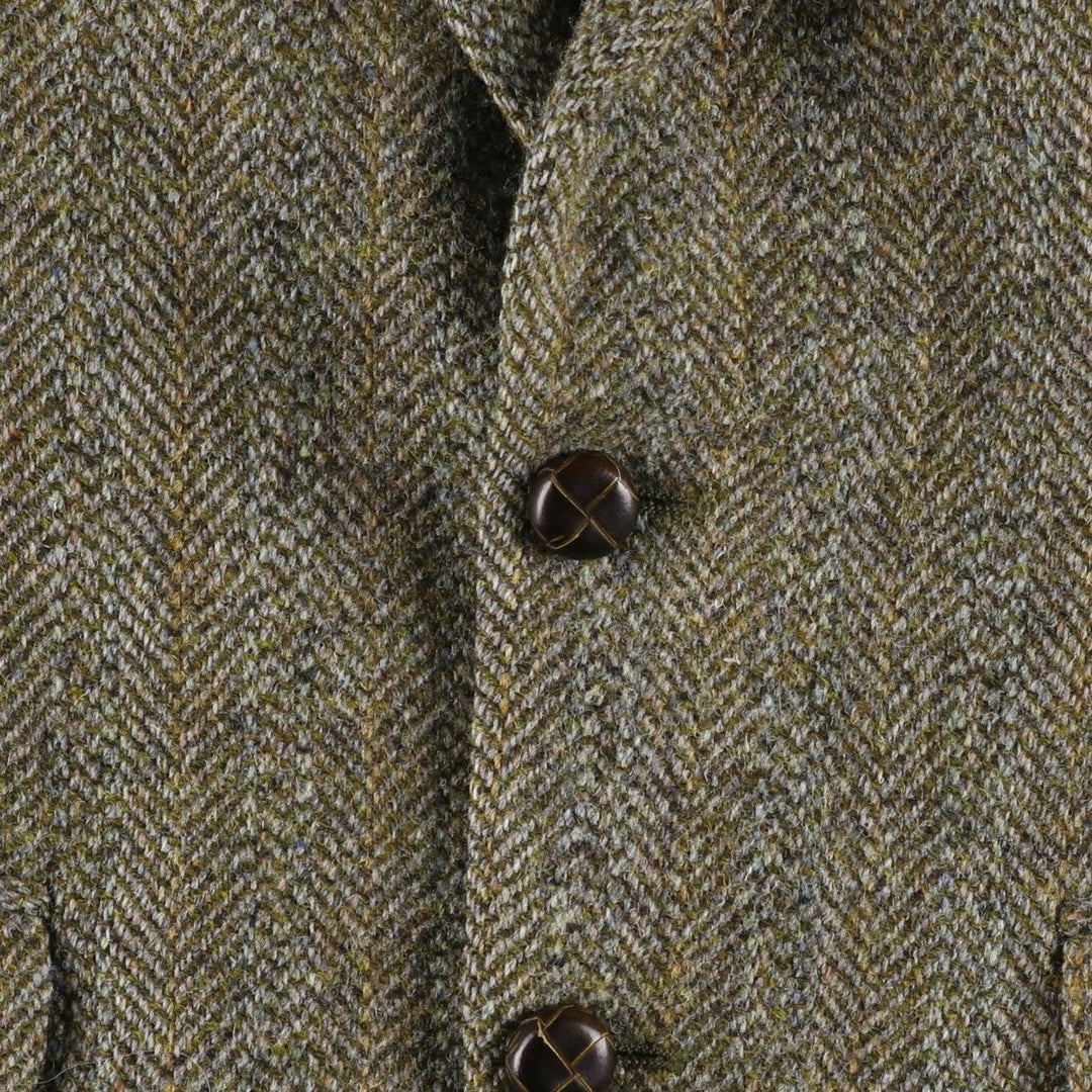 St. Michael Harris Tweed Herringbone Wool Tailored Jacket, Made in England, Men's Size Medium wool Khaki type Vintage Second Hand