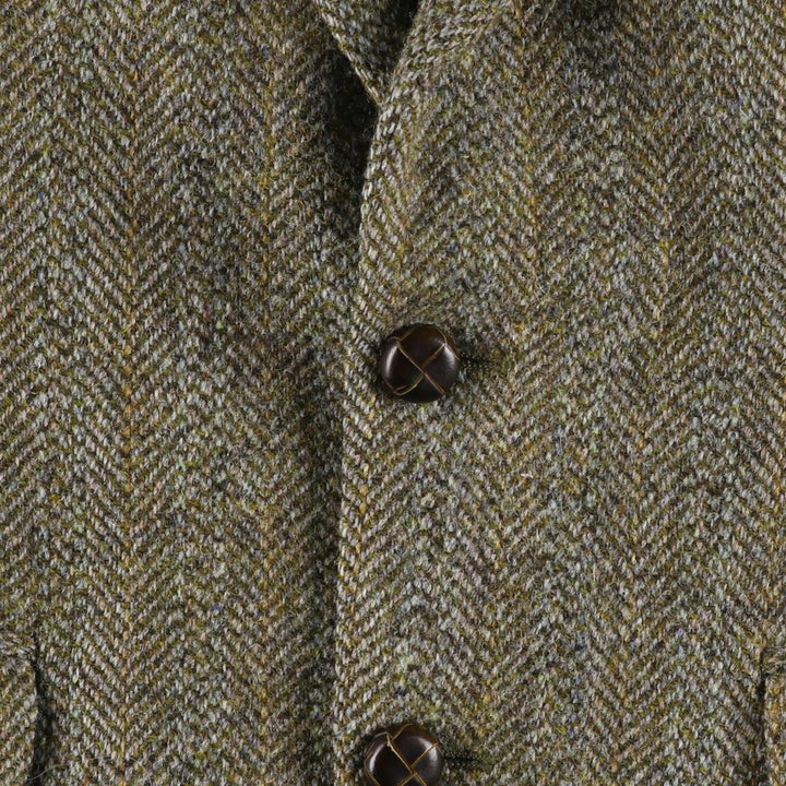 St. Michael Harris Tweed Herringbone Wool Tailored Jacket, Made in England, Men's Size Medium wool Khaki type Vintage Second Hand