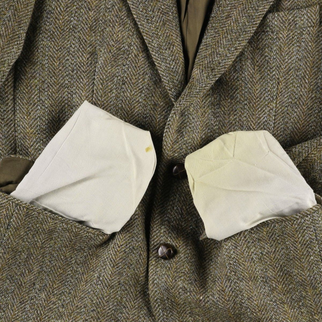 St. Michael Harris Tweed Herringbone Wool Tailored Jacket, Made in England, Men's Size Medium wool Khaki type Vintage Second Hand