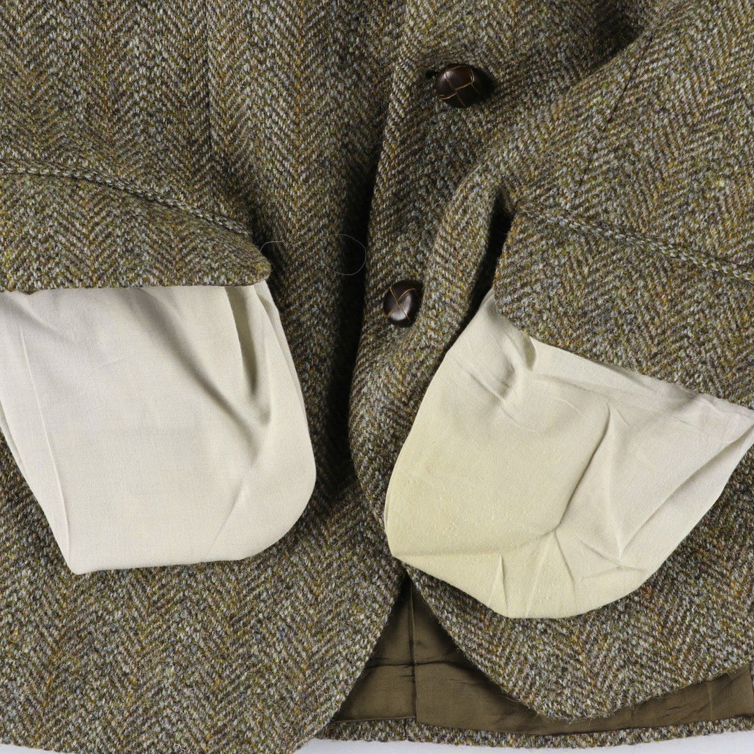 St. Michael Harris Tweed Herringbone Wool Tailored Jacket, Made in England, Men's Size Medium wool Khaki type Vintage Second Hand