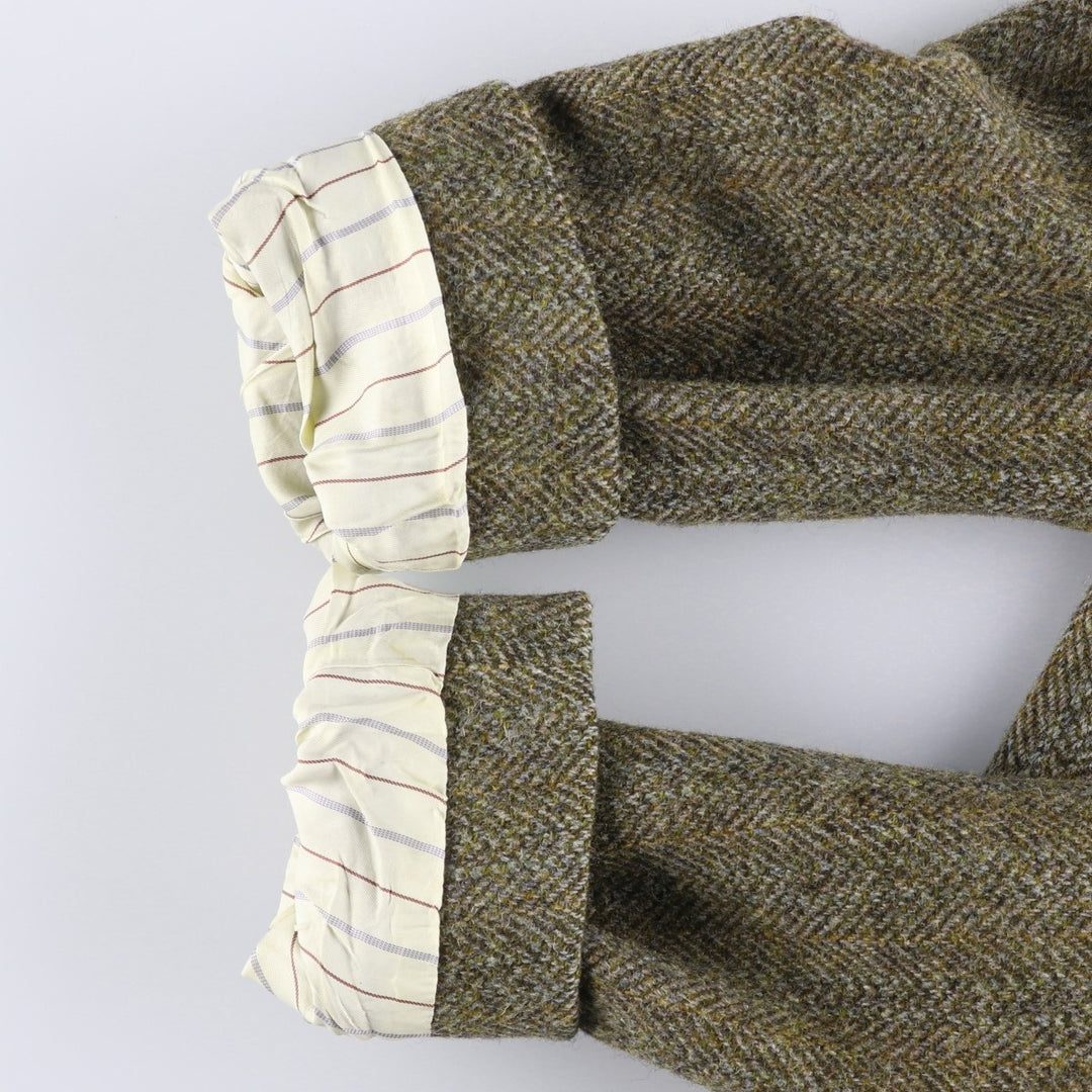 St. Michael Harris Tweed Herringbone Wool Tailored Jacket, Made in England, Men's Size Medium wool Khaki type Vintage Second Hand