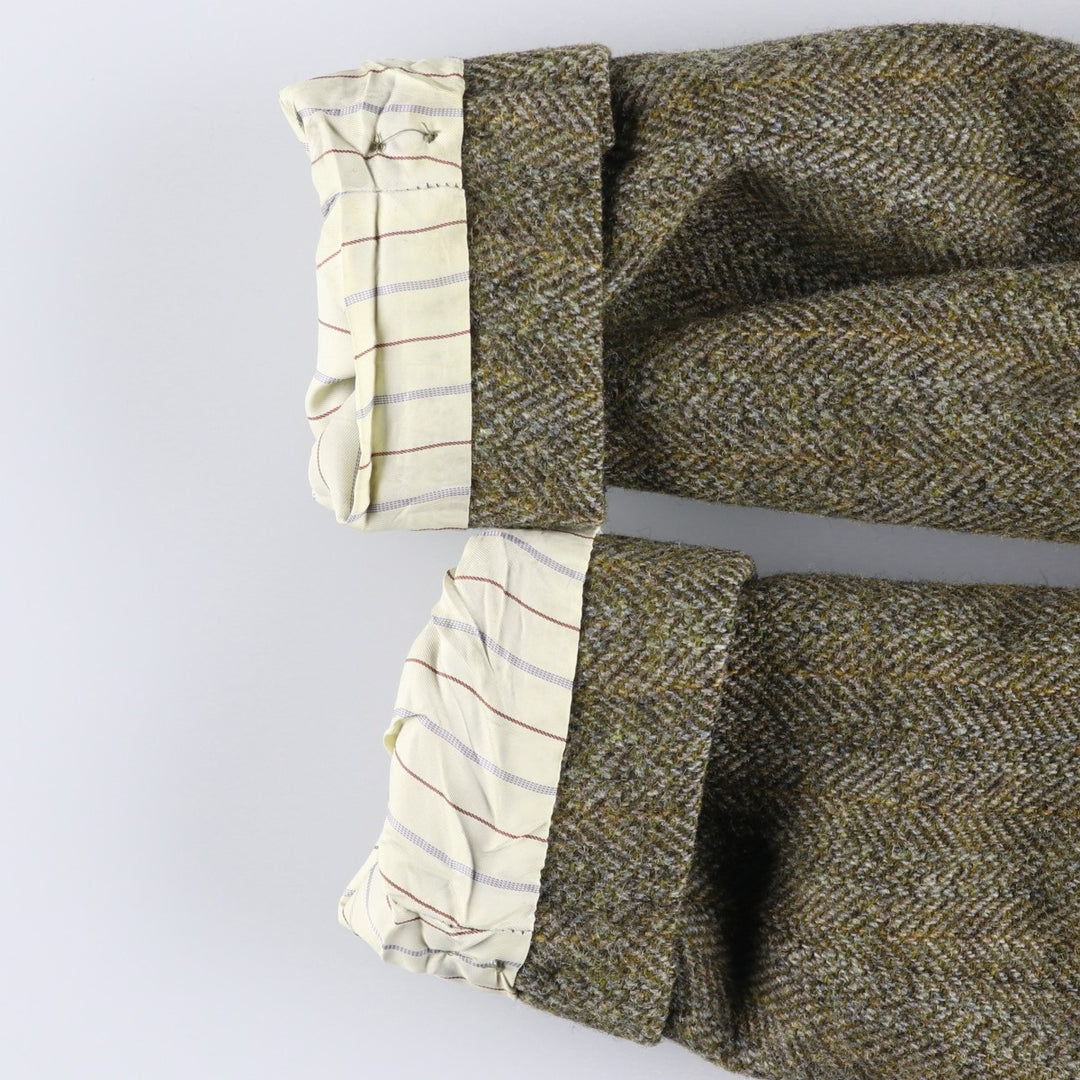 St. Michael Harris Tweed Herringbone Wool Tailored Jacket, Made in England, Men's Size Medium wool Khaki type Vintage Second Hand