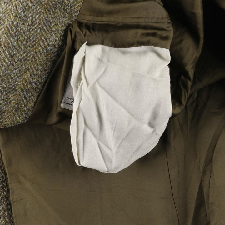 St. Michael Harris Tweed Herringbone Wool Tailored Jacket, Made in England, Men's Size Medium wool Khaki type Vintage Second Hand