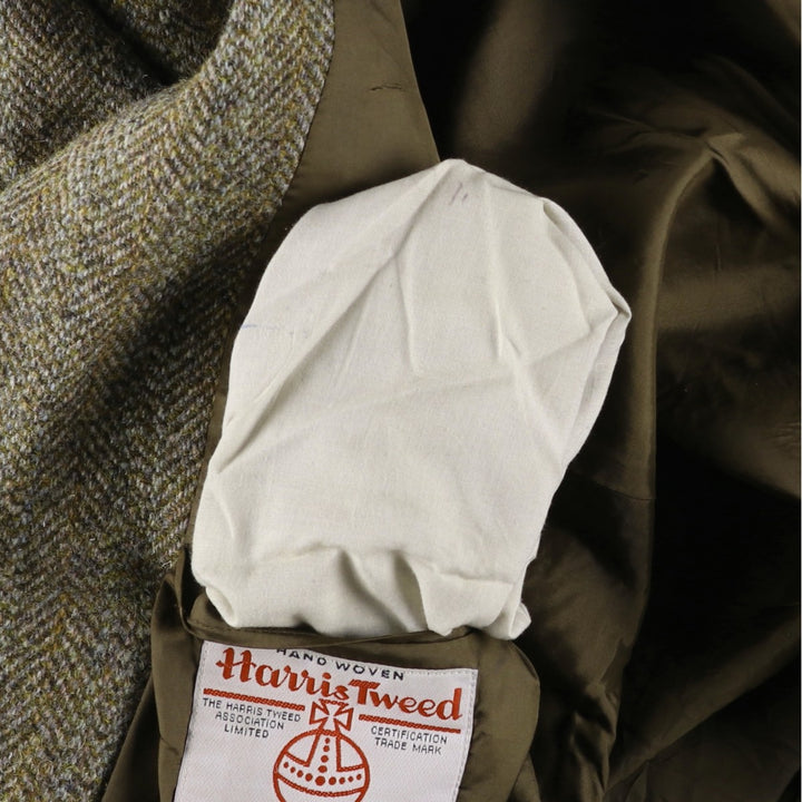 St. Michael Harris Tweed Herringbone Wool Tailored Jacket, Made in England, Men's Size Medium wool Khaki type Vintage Second Hand