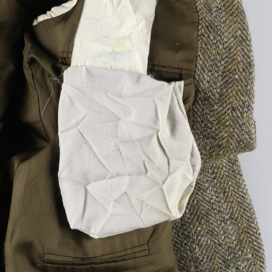 St. Michael Harris Tweed Herringbone Wool Tailored Jacket, Made in England, Men's Size Medium wool Khaki type Vintage Second Hand