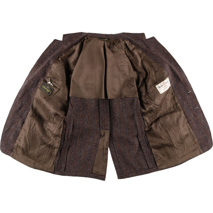 80s-90'S middishade clothes Harris Tweed herringbone wool tailored jacket, made in USA, men's size L wool red type reddish brown Vintage Second Hand