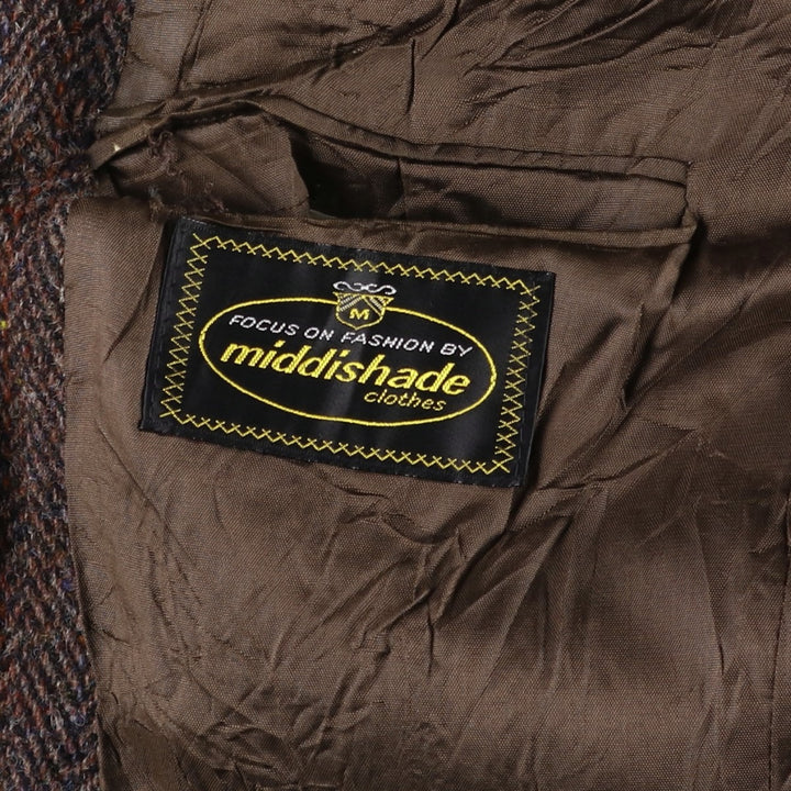 80s-90'S middishade clothes Harris Tweed herringbone wool tailored jacket, made in USA, men's size L wool red type reddish brown Vintage Second Hand