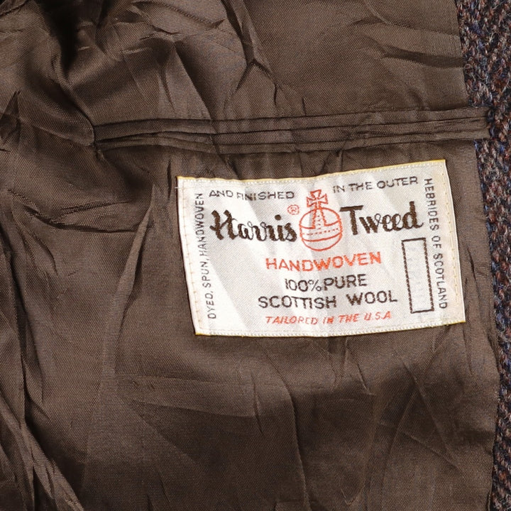 80s-90'S middishade clothes Harris Tweed herringbone wool tailored jacket, made in USA, men's size L wool red type reddish brown Vintage Second Hand