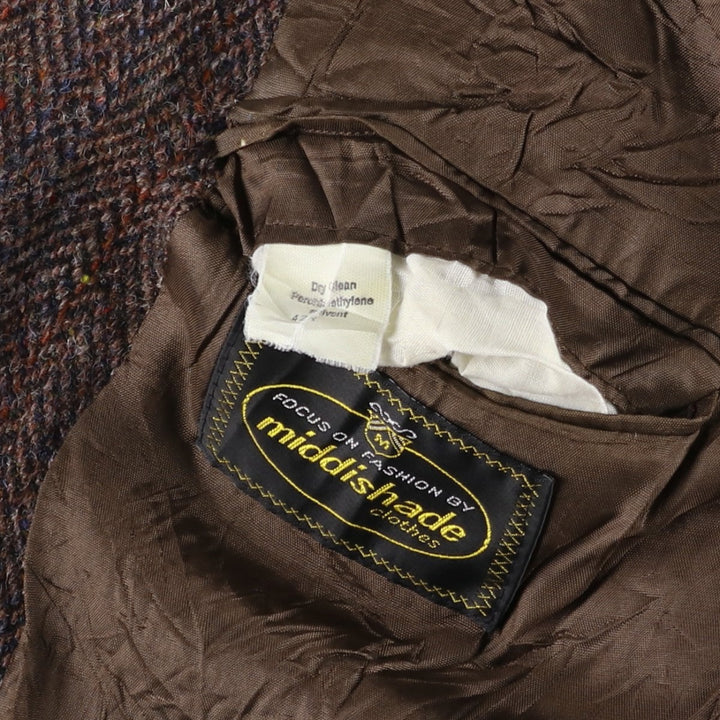 80s-90'S middishade clothes Harris Tweed herringbone wool tailored jacket, made in USA, men's size L wool red type reddish brown Vintage Second Hand