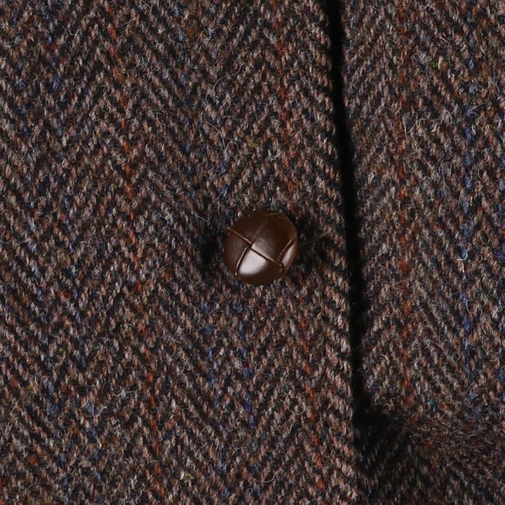 80s-90'S middishade clothes Harris Tweed herringbone wool tailored jacket, made in USA, men's size L wool red type reddish brown Vintage Second Hand