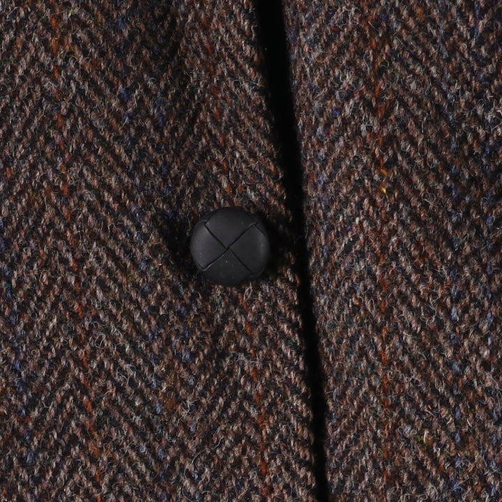 80s-90'S middishade clothes Harris Tweed herringbone wool tailored jacket, made in USA, men's size L wool red type reddish brown Vintage Second Hand