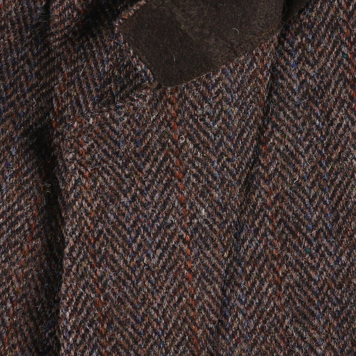80s-90'S middishade clothes Harris Tweed herringbone wool tailored jacket, made in USA, men's size L wool red type reddish brown Vintage Second Hand