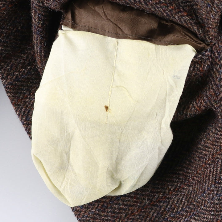 80s-90'S middishade clothes Harris Tweed herringbone wool tailored jacket, made in USA, men's size L wool red type reddish brown Vintage Second Hand