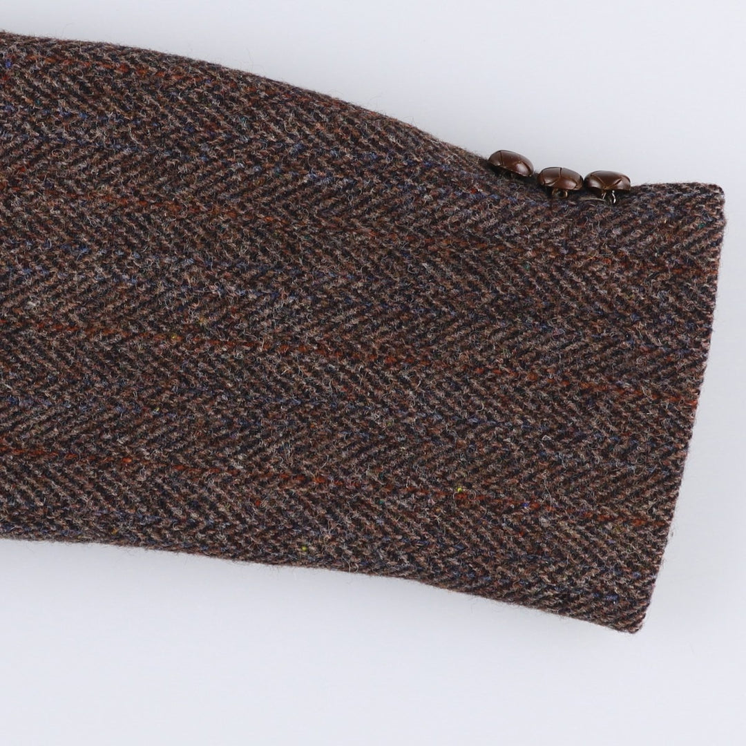 80s-90'S middishade clothes Harris Tweed herringbone wool tailored jacket, made in USA, men's size L wool red type reddish brown Vintage Second Hand