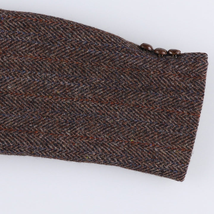 80s-90'S middishade clothes Harris Tweed herringbone wool tailored jacket, made in USA, men's size L wool red type reddish brown Vintage Second Hand