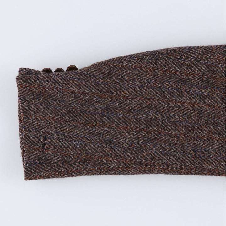 80s-90'S middishade clothes Harris Tweed herringbone wool tailored jacket, made in USA, men's size L wool red type reddish brown Vintage Second Hand