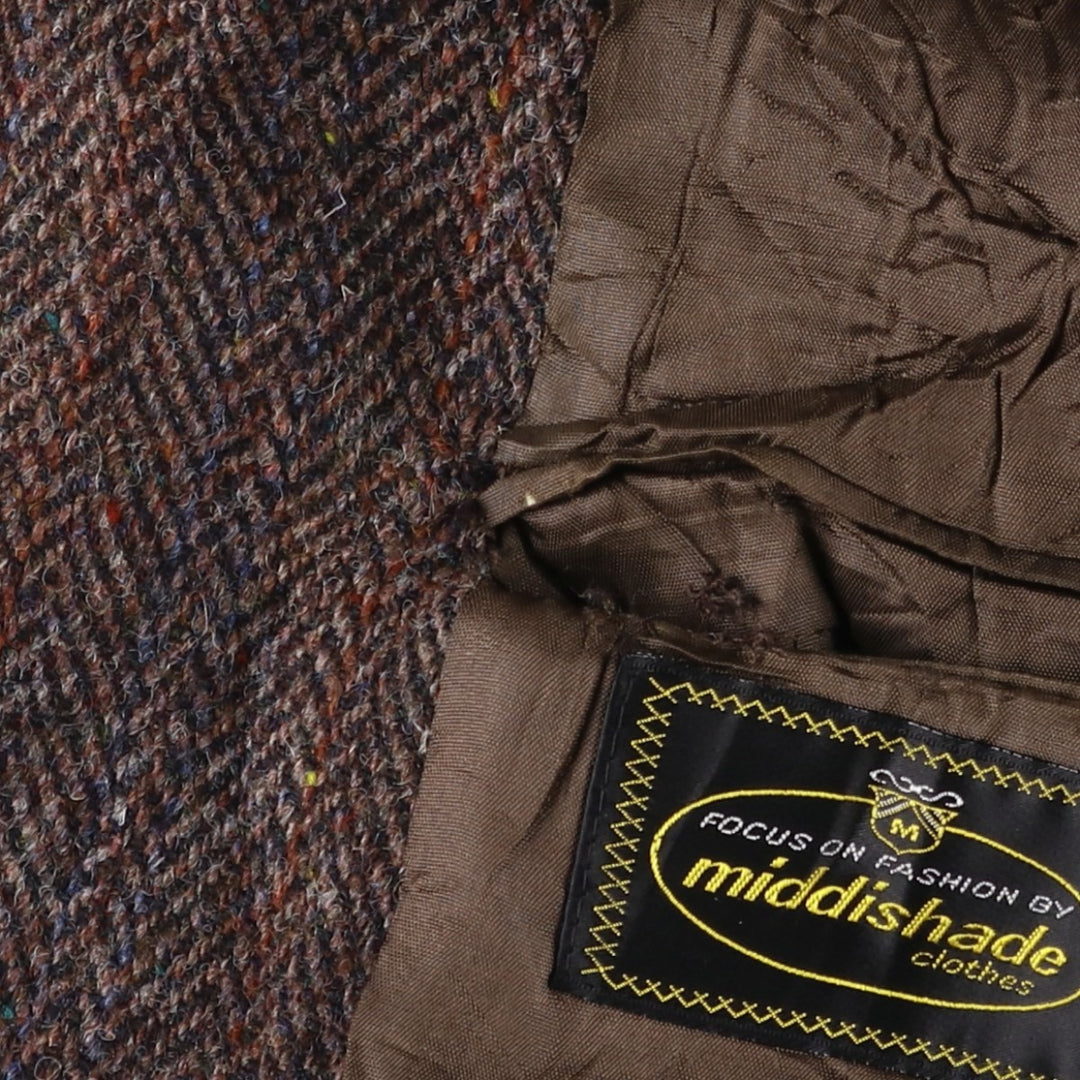80s-90'S middishade clothes Harris Tweed herringbone wool tailored jacket, made in USA, men's size L wool red type reddish brown Vintage Second Hand