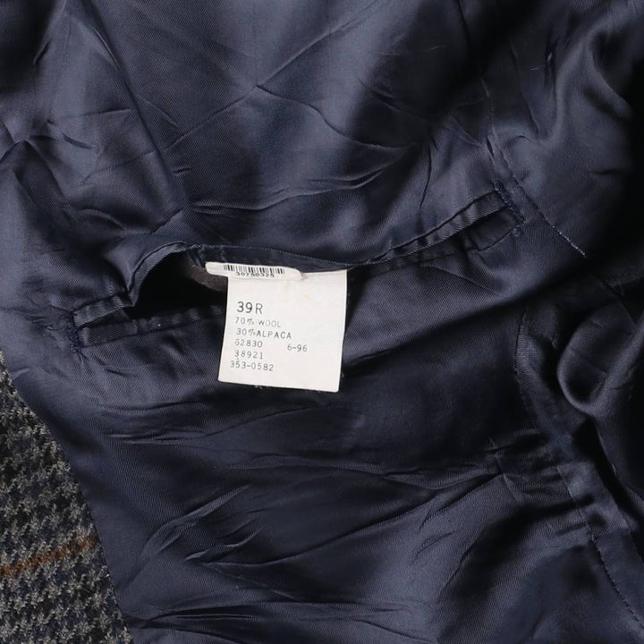 90'S LANDS' END Check Pattern Alpaca Blend Wool Tailored Jacket, Made in USA, Men's Size M wool blue type Vintage Second Hand