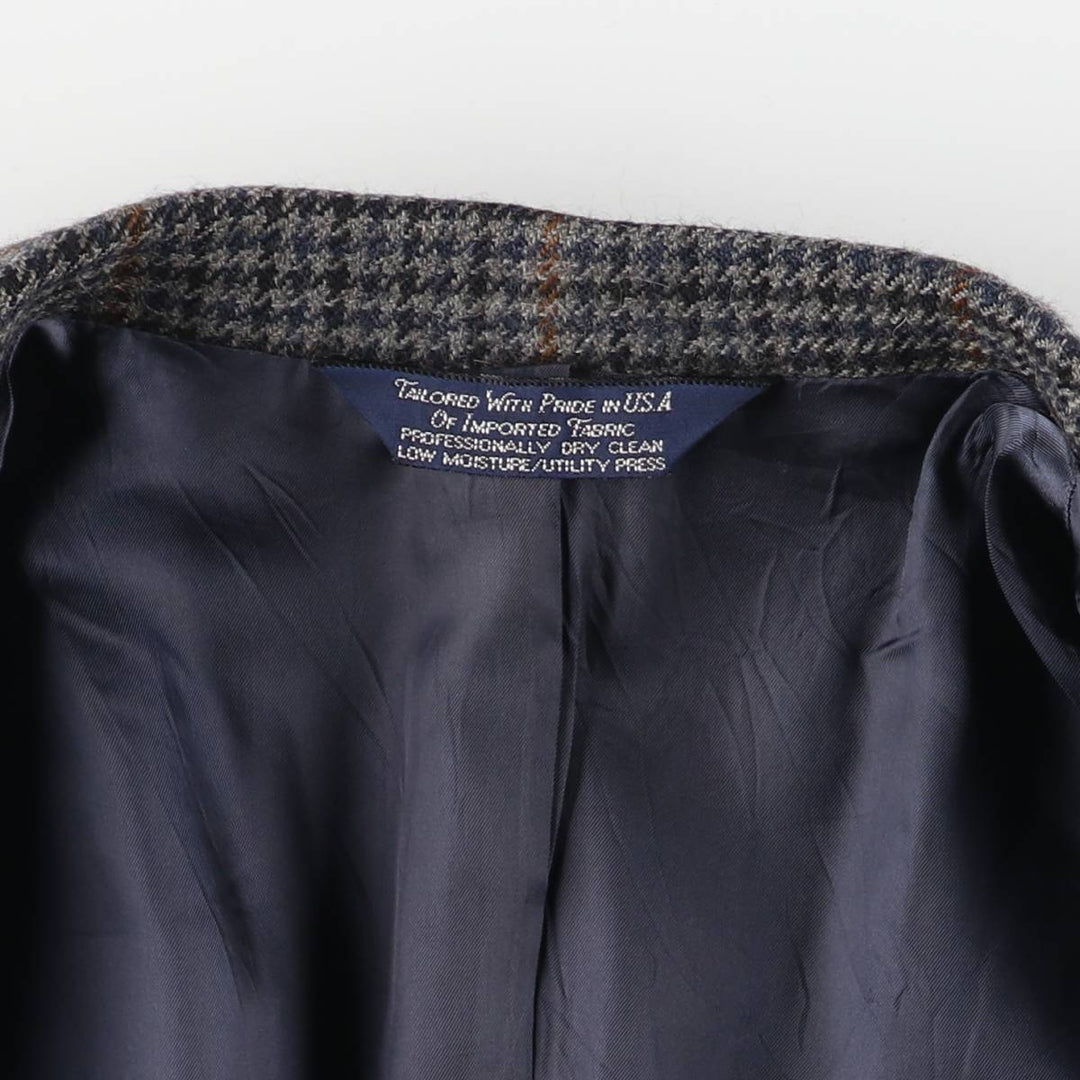 90'S LANDS' END Check Pattern Alpaca Blend Wool Tailored Jacket, Made in USA, Men's Size M wool blue type Vintage Second Hand