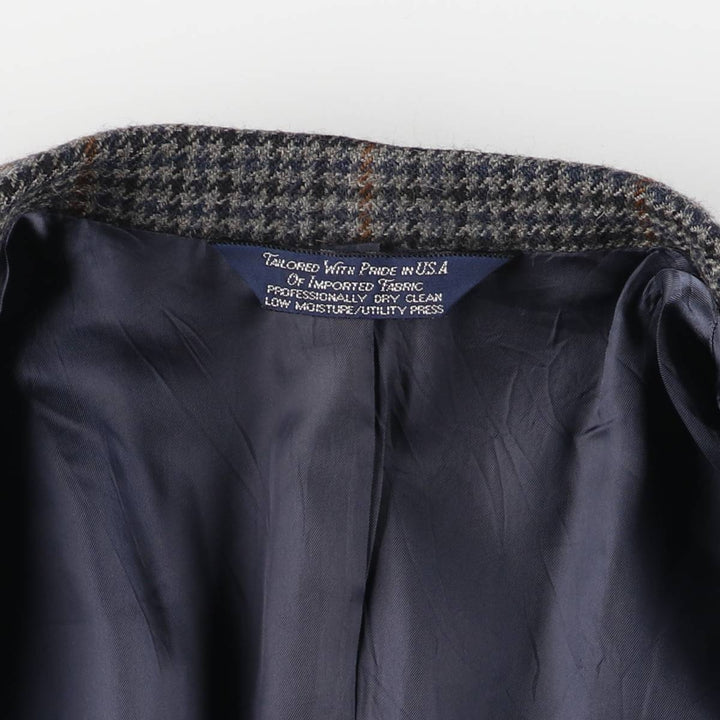 90'S LANDS' END Check Pattern Alpaca Blend Wool Tailored Jacket, Made in USA, Men's Size M wool blue type Vintage Second Hand