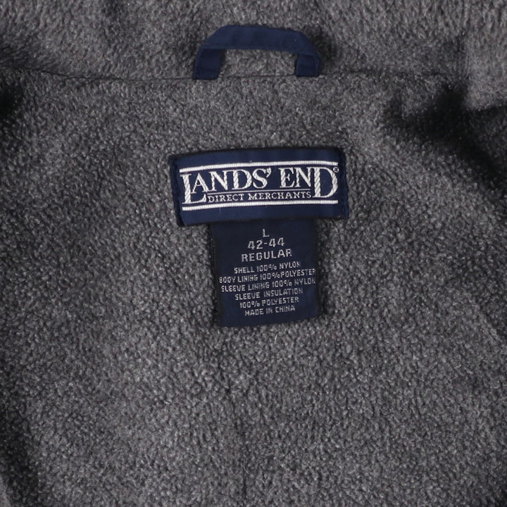 80s-90'S LANDS' END padded puffer jacket, men's size L Nylon navy blue type Vintage Second Hand