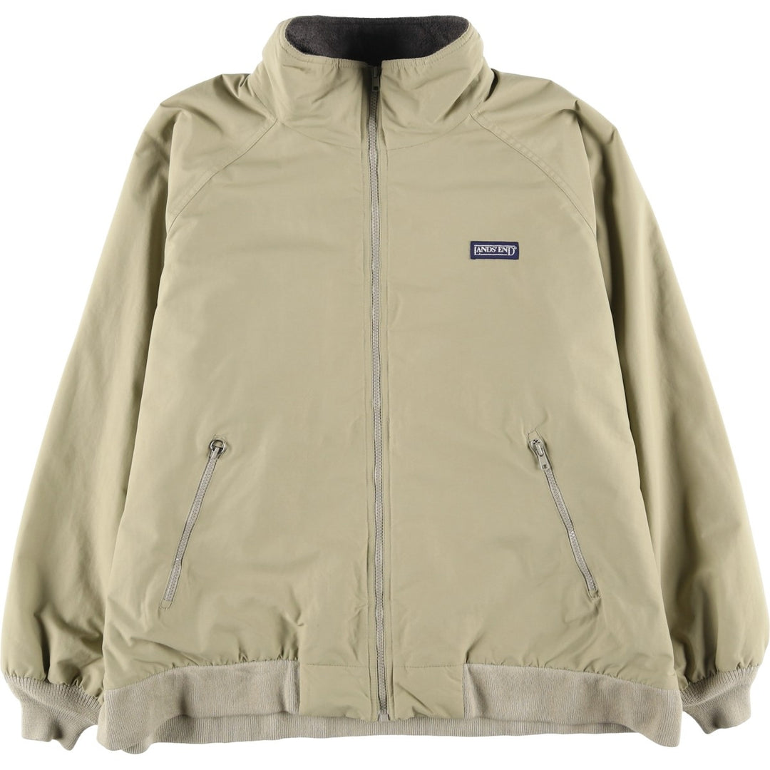 80s-90'S Lands' End Padded Puffer Jacket, Men's Size XL Nylon Beige type Vintage Second Hand