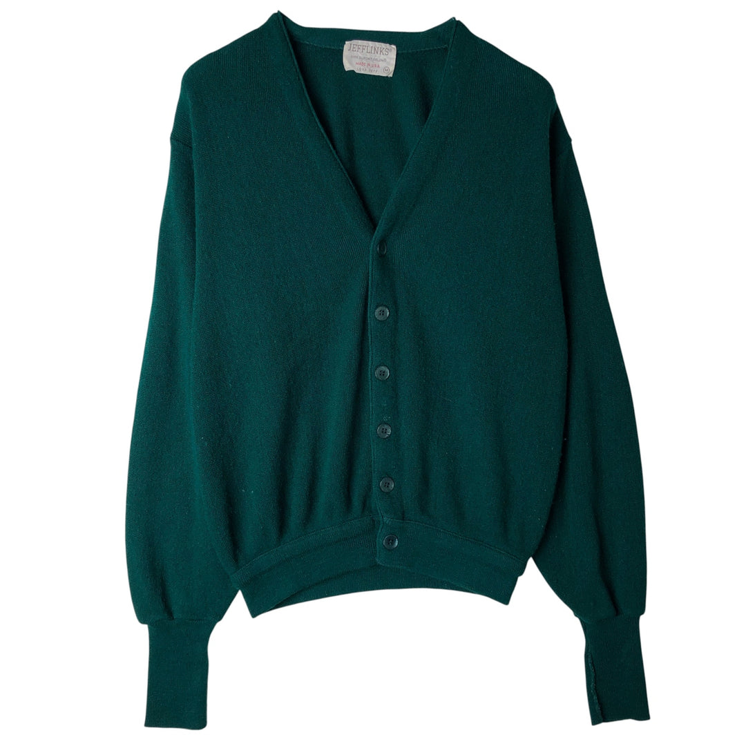 Vintage 1980'S JEFFLINKS acrylic knit cardigan, made in the USA, size M, men's acrylic green type Vintage Second Hand