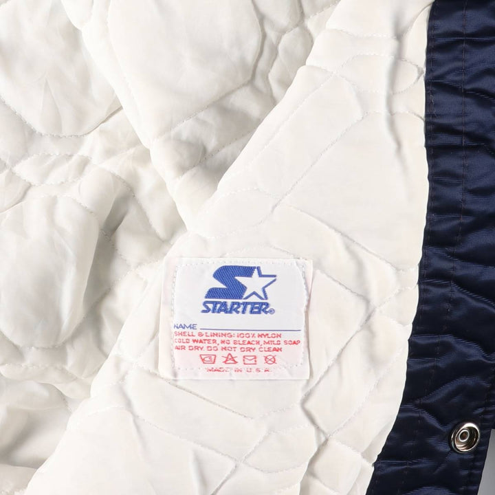 90'S Starter Nylon Stadium Jacket, Award Jacket, Varsity Jacket, Made in USA, Men's XL Nylon navy blue type Vintage Second Hand