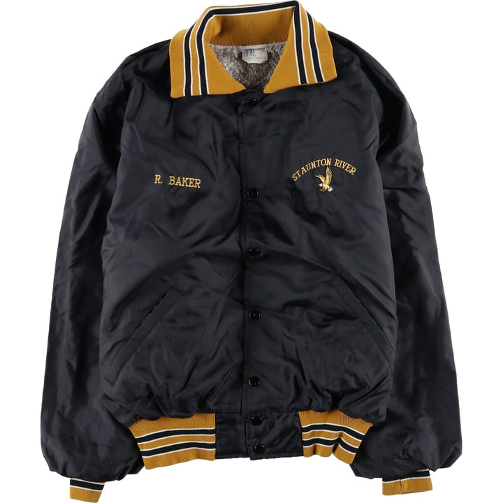 HUWE Collared Nylon Varsity Jacket, Award Jacket, Made in USA, Men's Size L Nylon black type Vintage Second Hand