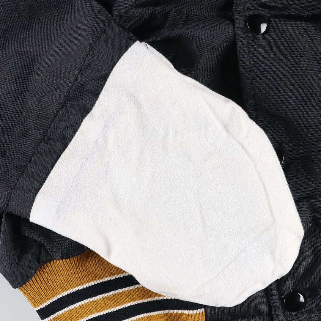 HUWE Collared Nylon Varsity Jacket, Award Jacket, Made in USA, Men's Size L Nylon black type Vintage Second Hand