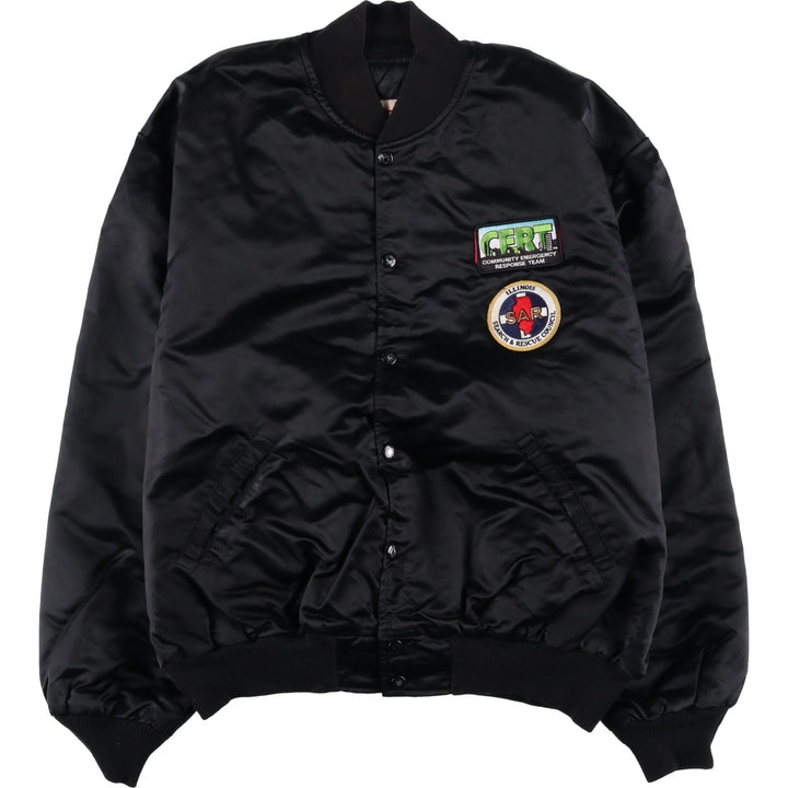 1980'S Richard A. Leslie Birdie Padded Nylon Varsity Jacket, Men's XL unclear black type Vintage Second Hand