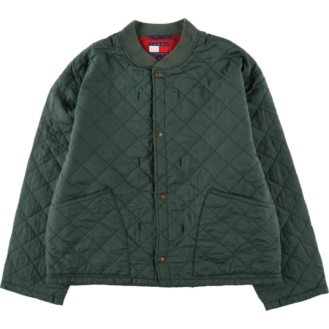 90'S Tommy Hilfiger padded quilted puffer jacket, men's size L Nylon Green type dark green Vintage Second Hand