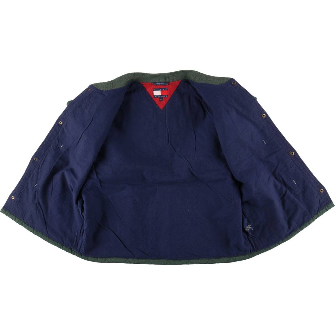 90'S Tommy Hilfiger padded quilted puffer jacket, men's size L Nylon Green type dark green Vintage Second Hand