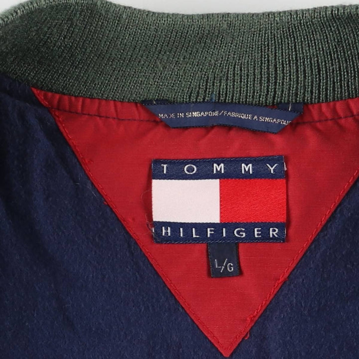 90'S Tommy Hilfiger padded quilted puffer jacket, men's size L Nylon Green type dark green Vintage Second Hand