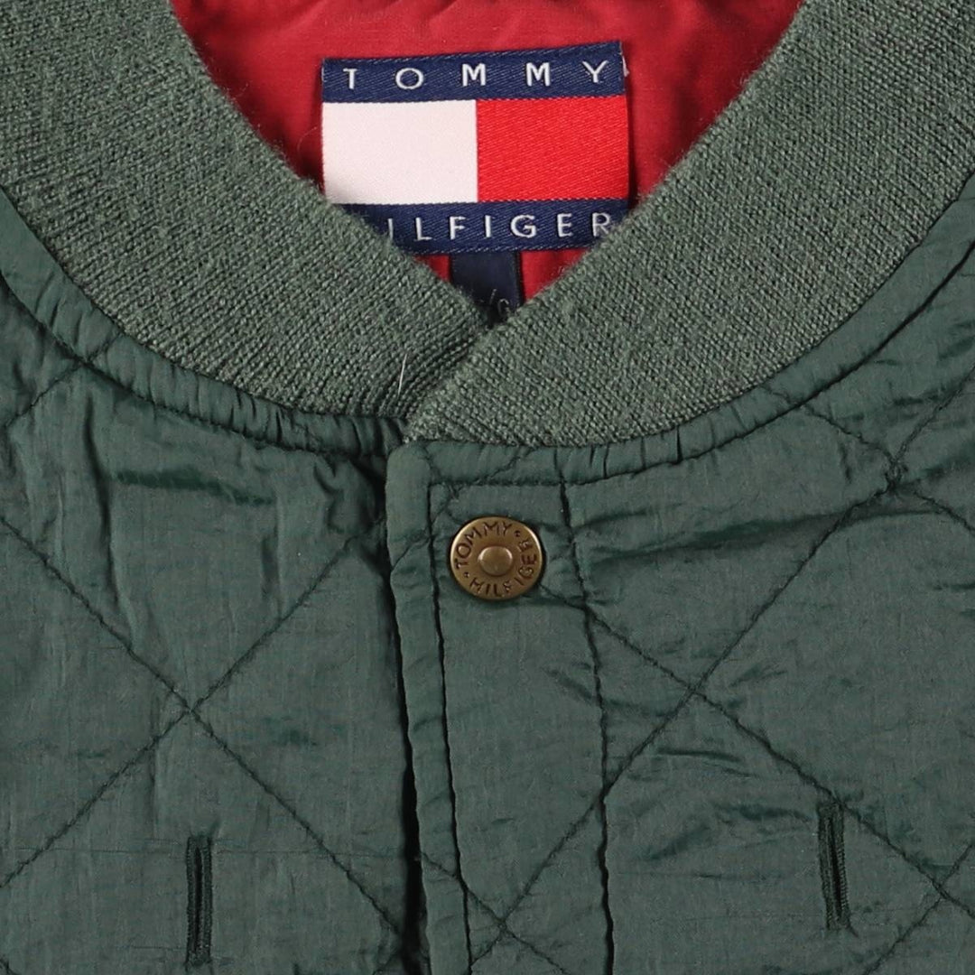 90'S Tommy Hilfiger padded quilted puffer jacket, men's size L Nylon Green type dark green Vintage Second Hand
