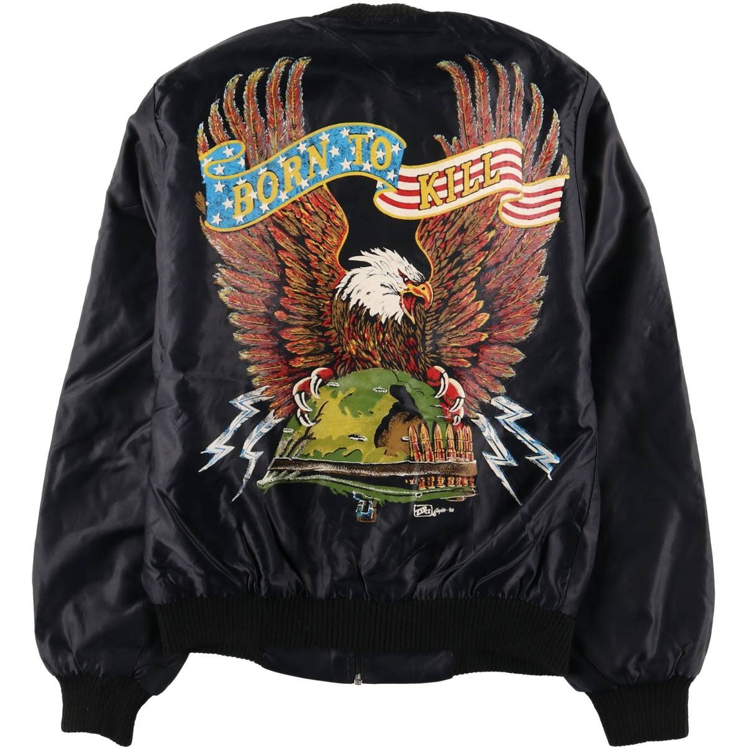 Eagle Pattern Nylon Blouson, Made in England, Men's Size Small Nylon black type Vintage Second Hand