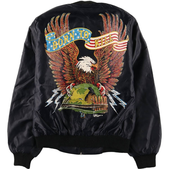 Eagle Pattern Nylon Blouson, Made in England, Men's Size Small Nylon black type Vintage Second Hand