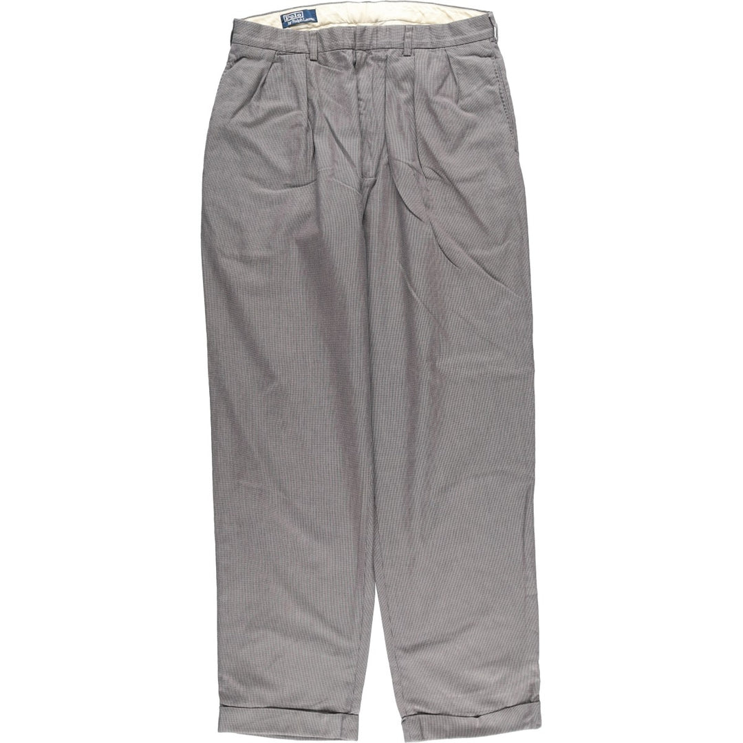 Ralph Lauren POLO by Ralph Lauren Houndstooth Pattern Two-Pleated Slacks, Men's Size W33 cotton gray type Vintage Second Hand