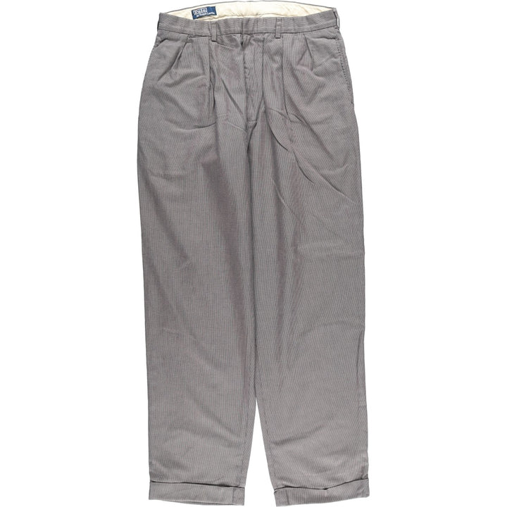 Ralph Lauren POLO by Ralph Lauren Houndstooth Pattern Two-Pleated Slacks, Men's Size W33 cotton gray type Vintage Second Hand