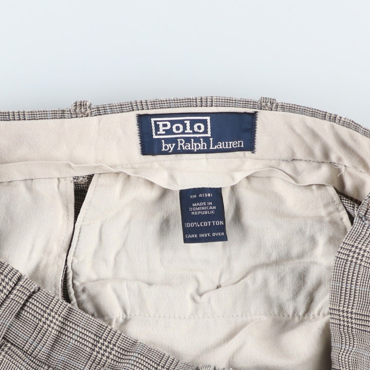 Ralph Lauren POLO by Ralph Lauren Houndstooth Pattern Two-Pleated Cotton Slacks, Men's Size W31 cotton gray type Vintage Second Hand