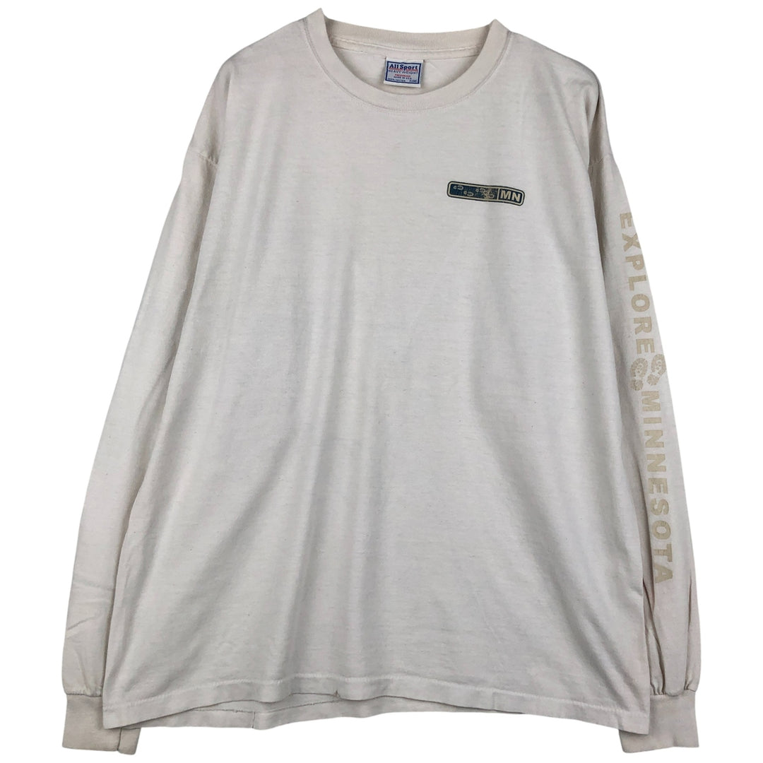90'S All Sport Long Sleeve T-Shirt, Made in USA, Men's XL cotton white type Vintage Second Hand