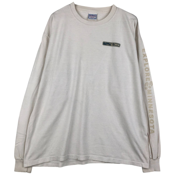 90'S All Sport Long Sleeve T-Shirt, Made in USA, Men's XL cotton white type Vintage Second Hand