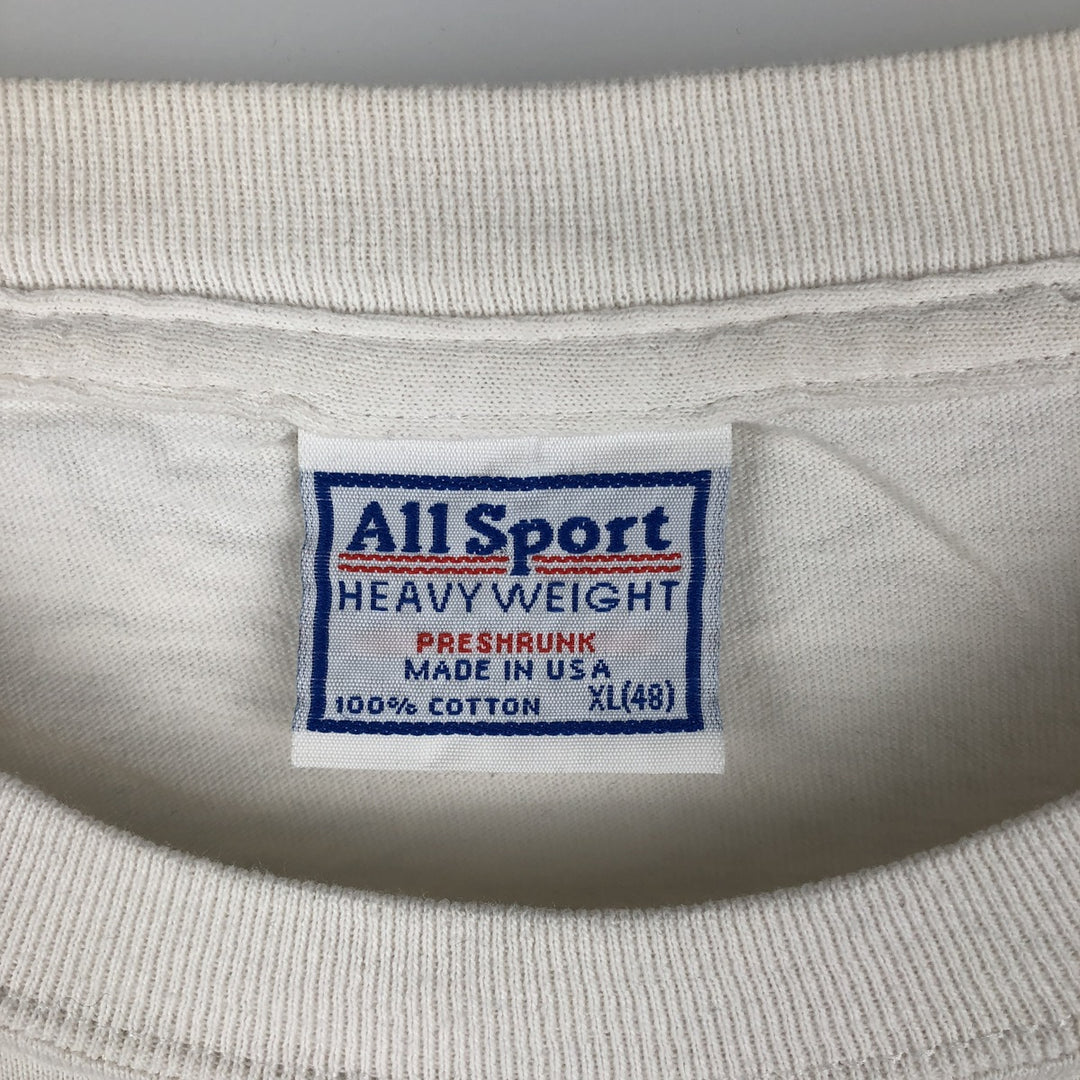 90'S All Sport Long Sleeve T-Shirt, Made in USA, Men's XL cotton white type Vintage Second Hand