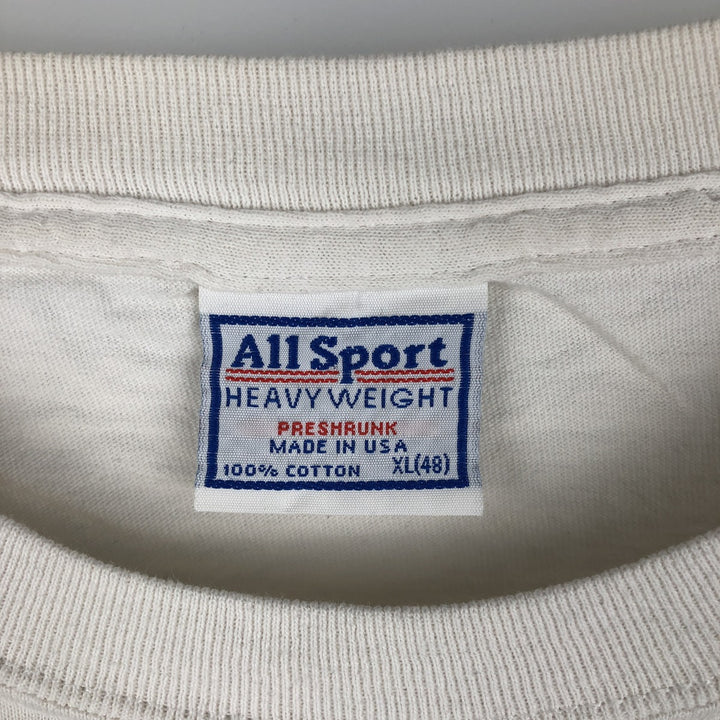 90'S All Sport Long Sleeve T-Shirt, Made in USA, Men's XL cotton white type Vintage Second Hand